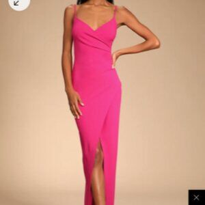 Lulus Magenta pink ruched surplice maxi dress